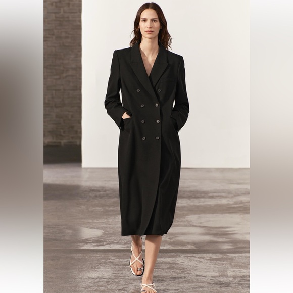 Zara Tailored Double Breasted Coat Black ZW COLLECTION size XS NWT - Picture 5 of 16
